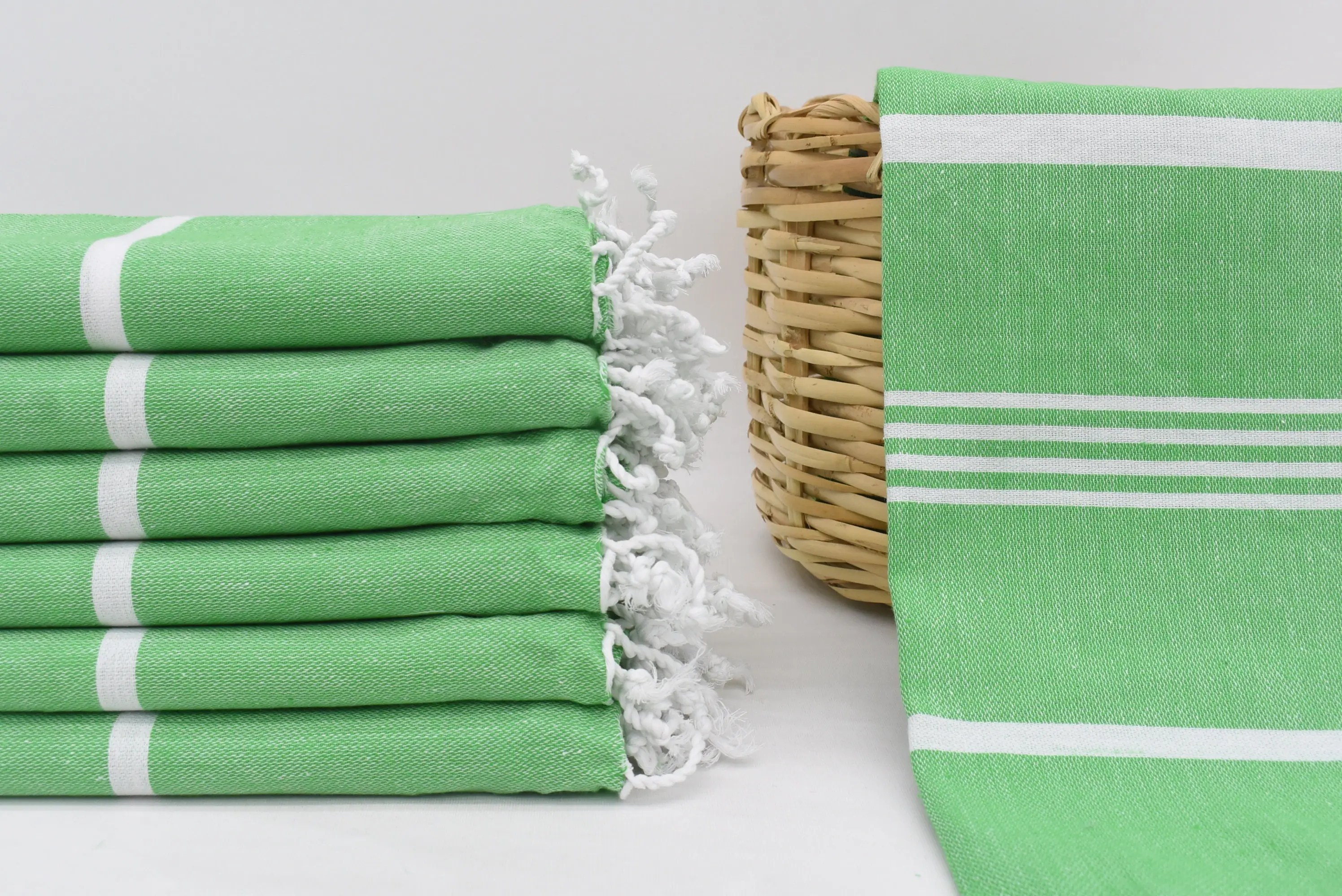 Turkish Beach Towel Green Organic Cotton, Handmade, 70x36 Inches - 1