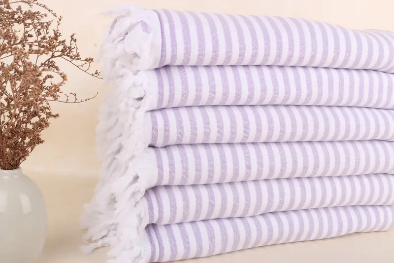 Personalized Turkish Terry Lilac Striped Towel, 36x71 Inches