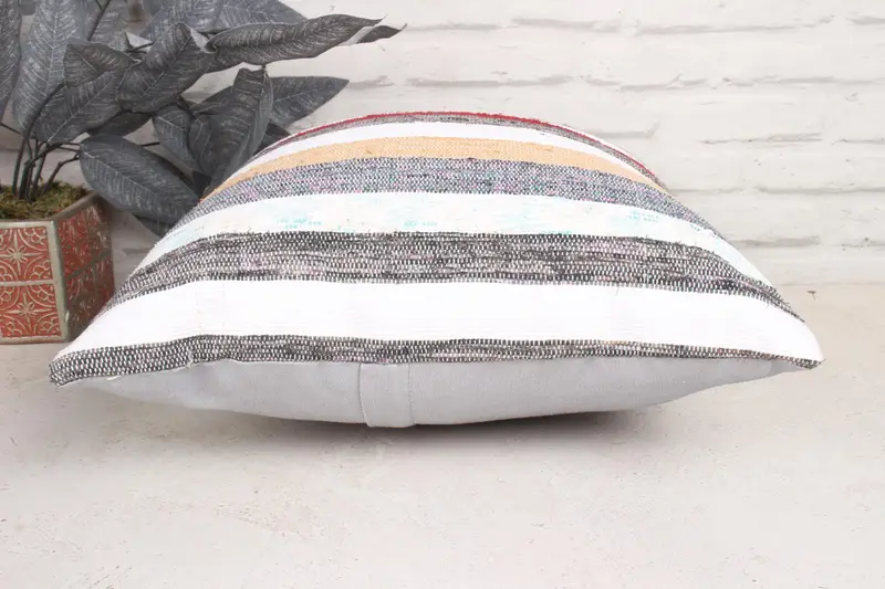 Boho Pillow, Authentic Cushion Cover, Kilim Pillow, 18x18 White Cushion Case, Kilim Pillow Cover, Pillow Sham, One Of A Kind Pillow Sham - 5