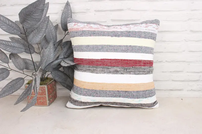 Boho Pillow, Authentic Cushion Cover, Kilim Pillow, 18x18 White Cushion Case, Kilim Pillow Cover, Pillow Sham, One Of A Kind Pillow Sham - 1