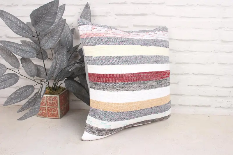 Boho Pillow, Authentic Cushion Cover, Kilim Pillow, 18x18 White Cushion Case, Kilim Pillow Cover, Pillow Sham, One Of A Kind Pillow Sham - 3