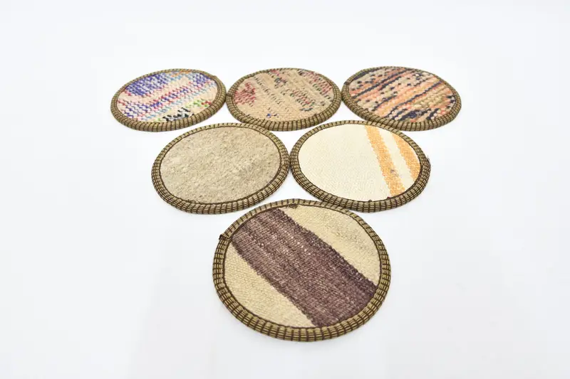 Posavasos Kilim marrones y bronce, posavasos de alfombras tribales étnicas