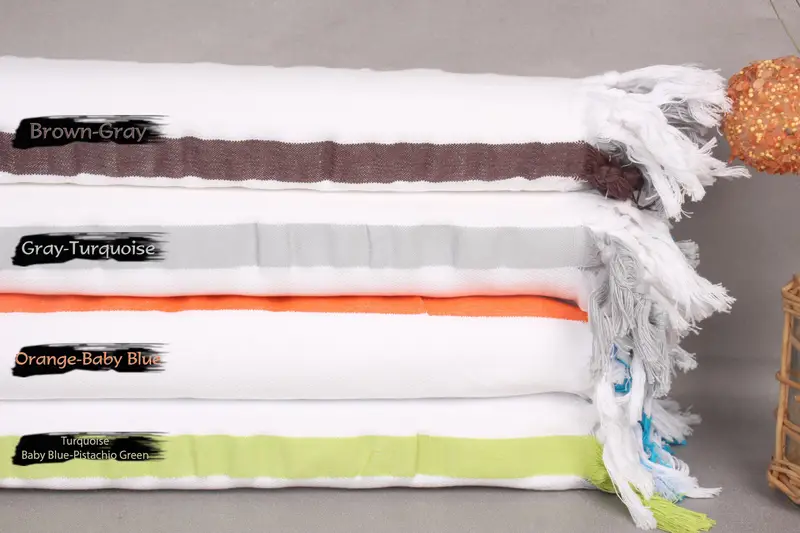 Personalized Monogram Beach Towel, Organic Cotton, Beige Stripes, 40x71 Inches