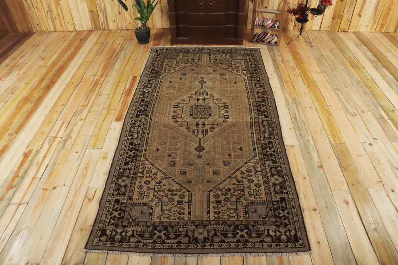 Alfombra Oushak de 4,8x9,5 pies, alfombra vintage turca, alfombra paisley azul marrón - 1