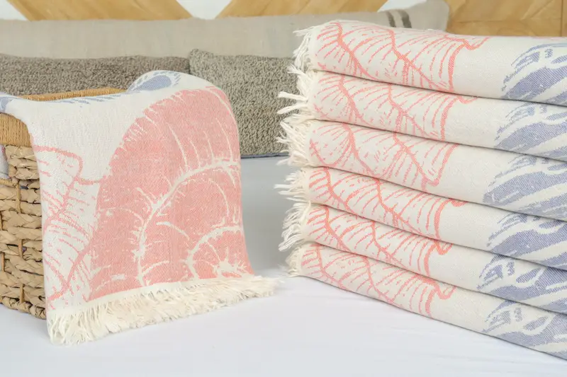 Turkish Blanket, 88x64 Cotton Underwater Animals Design Towel, Monogram Blanket, Christmas Gift Blanket, Beach Theme Wedding Gift, Custom Blanket - 4