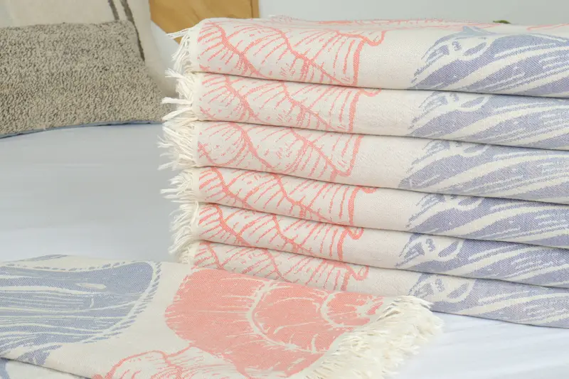 Turkish Blanket, 88x64 Cotton Underwater Animals Design Towel, Monogram Blanket, Christmas Gift Blanket, Beach Theme Wedding Gift, Custom Blanket - 3