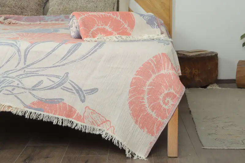Turkish Blanket, 88x64 Cotton Underwater Animals Design Towel, Monogram Blanket, Christmas Gift Blanket, Beach Theme Wedding Gift, Custom Blanket - 7