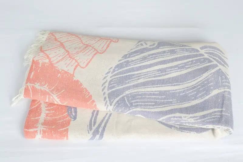 Turkish Blanket, 88x64 Cotton Underwater Animals Design Towel, Monogram Blanket, Christmas Gift Blanket, Beach Theme Wedding Gift, Custom Blanket - 6