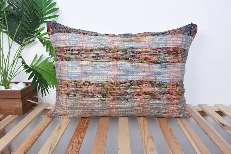 Sofa Pillow Sham, Turkish Pillow, 20x28 Blue Pillow Sham, Boho Pillow, Authentic Cushion, Pillow Case, Vintage Throw Pillow Case, Kilim Pillow - 1