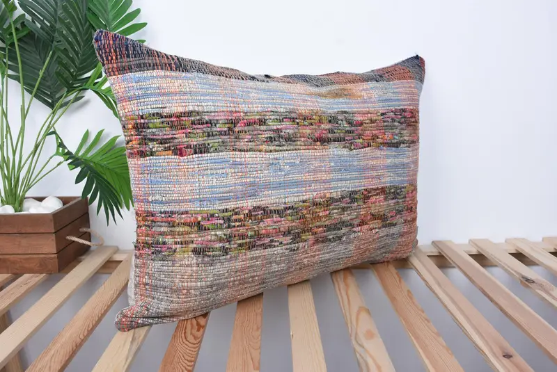 Sofa Pillow Sham, Turkish Pillow, 20x28 Blue Pillow Sham, Boho Pillow, Authentic Cushion, Pillow Case, Vintage Throw Pillow Case, Kilim Pillow - 4