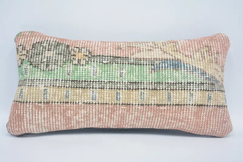 Gift Pillow, 8x16 Green Cushion Case, Cushion, Lounge Throw Cushion, Ethnical Kilim Rug Pillow, Pillow for Sofa, Oriental Pillow Sham - 1