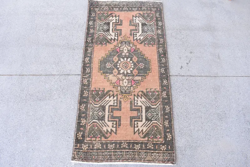 Vintage 1.7x3.4 ft Rug, Turkish Small Rug, Orange Polka dot Rug - 1