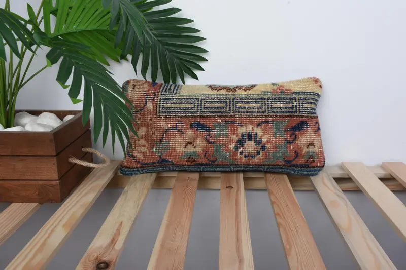 Vintage Kilim Pillow, Kilim Cushion Sham, Aztec Pillow Case, Antique Pillows, Ikat Cushion, Cushion Cover, 8x16 Red Cushion - 1