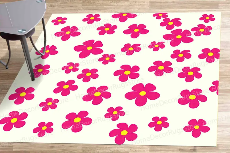 Pink Blossom Square Printed Rug for Girl's Nursery Room