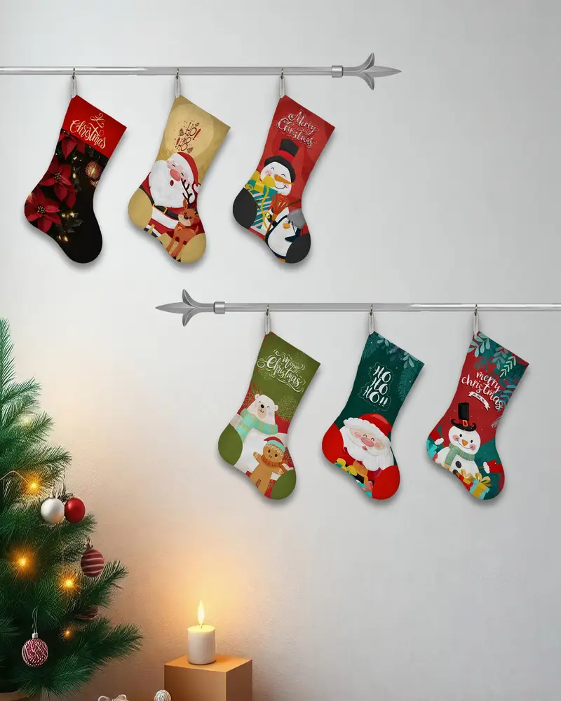 Şenlikli Yeşil ve Kırmızı Noel Çorabı, 13 İnç Geniş Tatil Dekoru