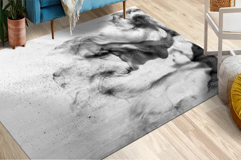 Alfombra abstracta con estampado de humo: diseño contemporáneo en blanco y negro