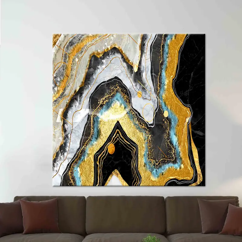 Lüks Mermer Pırıltılı Baskılı Kanvas - Zarif Duvar Sanatı