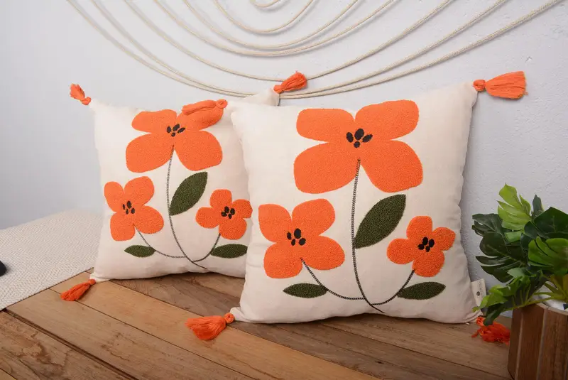 Almohada bordada del suroeste hecha a mano, almohada de lanzamiento cuadrado vintage