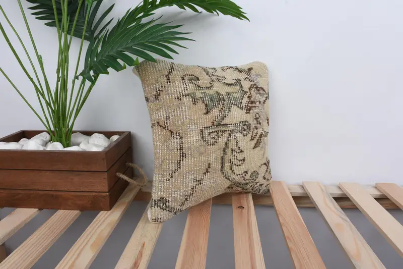 Pillow Case, Pillow for Couch, Kilim Pillow, Ottoman Pillow, 12x12 Beige Pillow, Designer Throw Pillow Cover, Colorful Cushion, Gift Pillow - 4