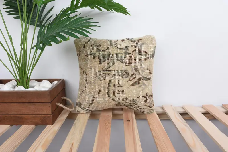 Pillow Case, Pillow for Couch, Kilim Pillow, Ottoman Pillow, 12x12 Beige Pillow, Designer Throw Pillow Cover, Colorful Cushion, Gift Pillow - 1