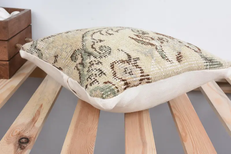 Pillow Case, Pillow for Couch, Kilim Pillow, Ottoman Pillow, 12x12 Beige Pillow, Designer Throw Pillow Cover, Colorful Cushion, Gift Pillow - 6