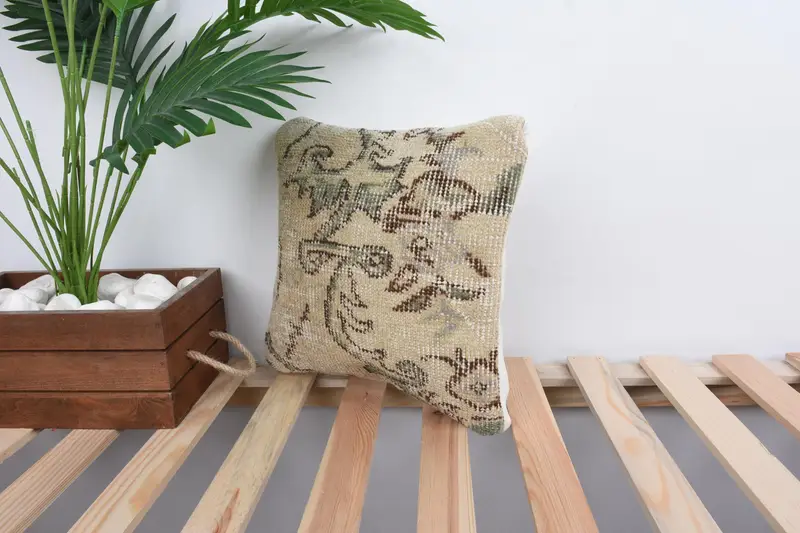 Pillow Case, Pillow for Couch, Kilim Pillow, Ottoman Pillow, 12x12 Beige Pillow, Designer Throw Pillow Cover, Colorful Cushion, Gift Pillow - 5