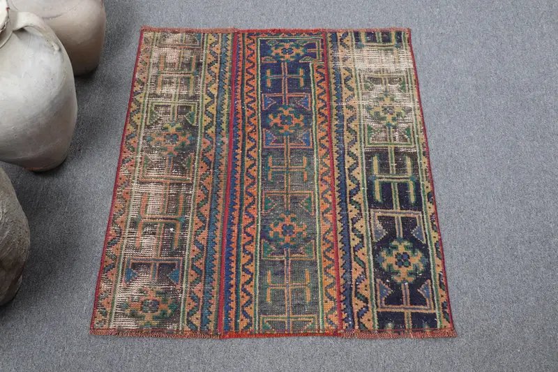 Vintage Türk Halısı 2,6x2,9 ft (79x87 cm), Oushak Mavi Yün Halı - 1