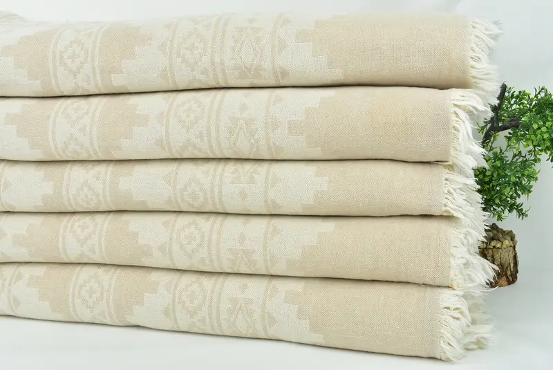 Turkish Blanket, 92x80 Cotton Kilim Towel, Bedspread, Customized Turkish Blanket, Bridal Shower Favors, Woven Throw Blanket, Shower Curtain - 4