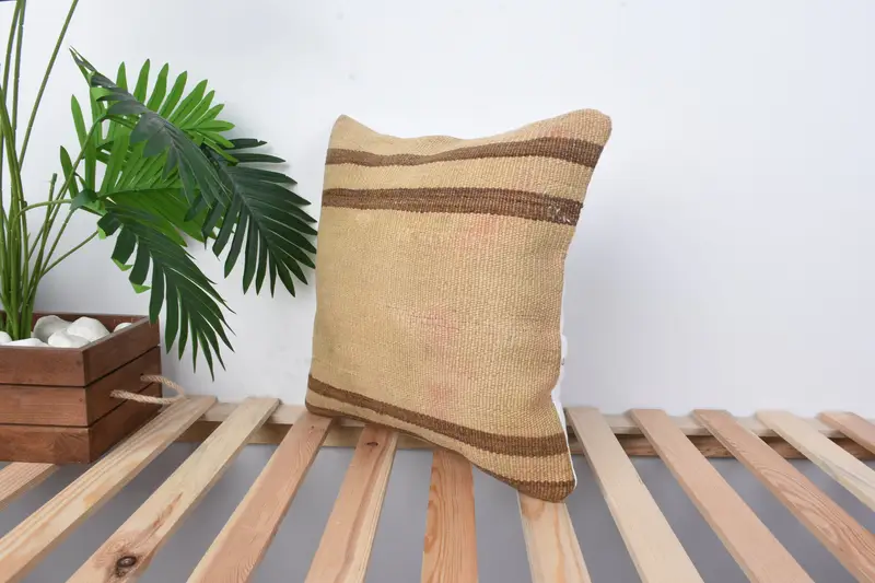 Turkish Pillow, Colorful Cushion Cover, Vintage Kilim Throw Pillow, Cushion Cover, 16x16 Beige Pillow Sham, Ikat Pillow Sham, Pillow for Couch - 5