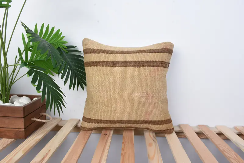 Turkish Pillow, Colorful Cushion Cover, Vintage Kilim Throw Pillow, Cushion Cover, 16x16 Beige Pillow Sham, Ikat Pillow Sham, Pillow for Couch - 1