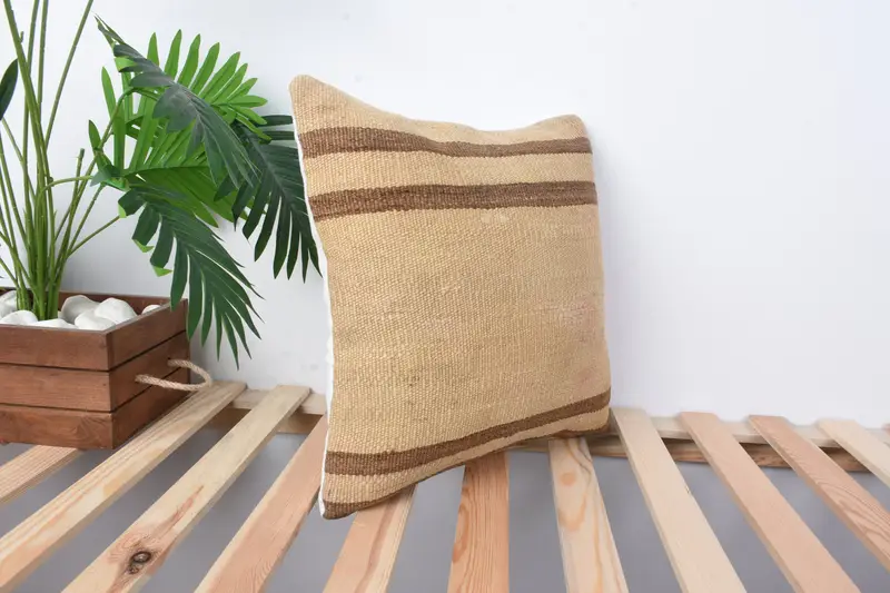 Turkish Pillow, Colorful Cushion Cover, Vintage Kilim Throw Pillow, Cushion Cover, 16x16 Beige Pillow Sham, Ikat Pillow Sham, Pillow for Couch - 4