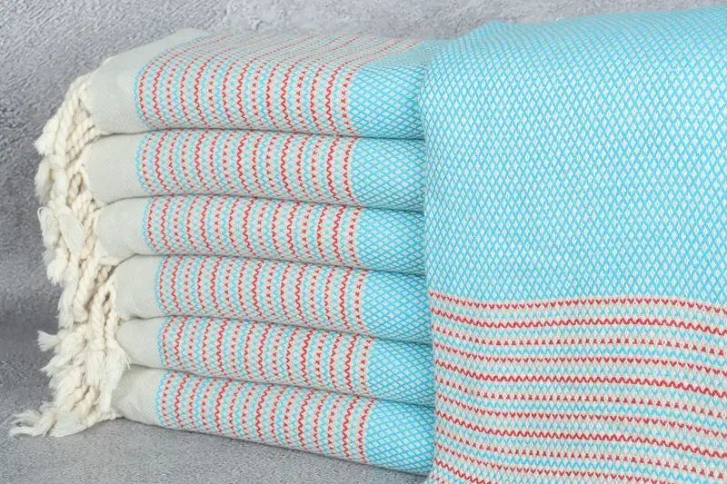 Personalized Beach Towel, Turquoise-Red Striped, Beige, 40x63 Inches