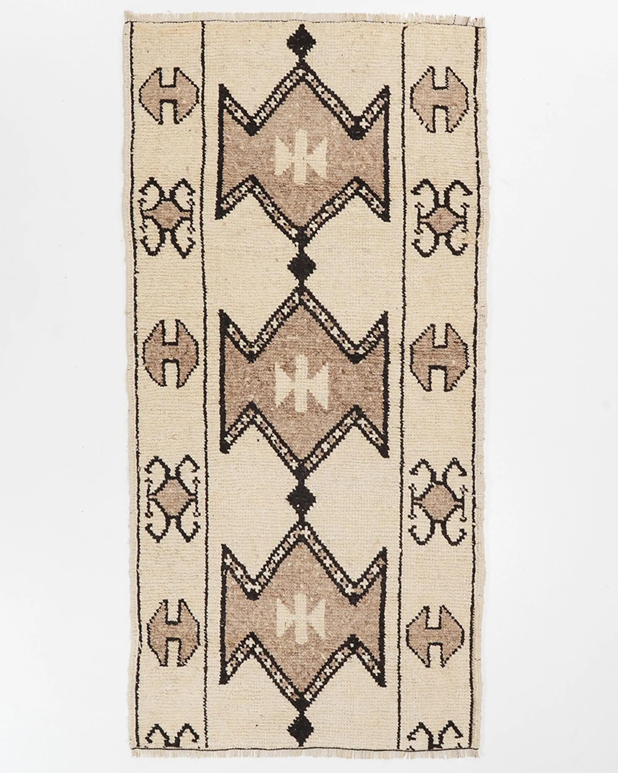 Türk Halısı, 3.4x7 ft Accent Halı, Kahverengi Beyaz Herki Yün Halı - 1