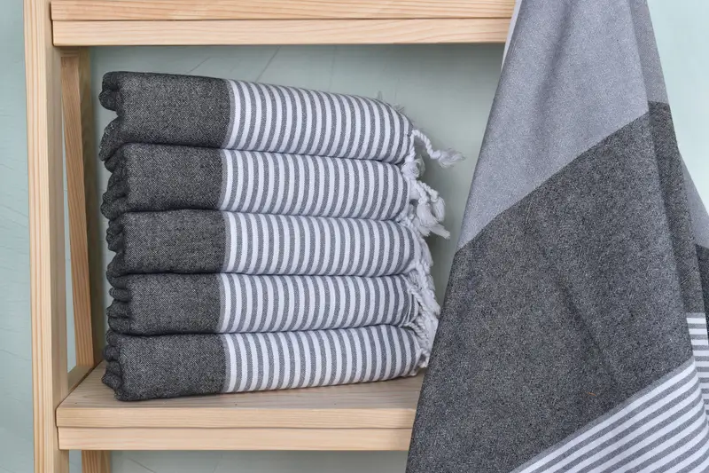 Beach Towel Black Cotton Striped Turkish, 40x71 Inches