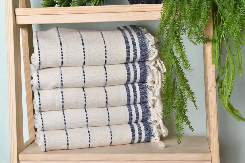 Custom Wedding Gift Navy Striped Cotton Towel, 36x67 Inches