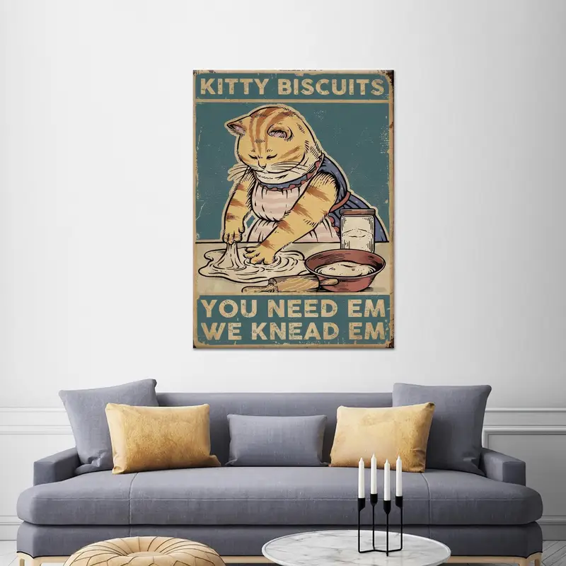 Kitchen Canvas Art, Cafe Art Decor, Cute Cat Canvas Art, Chef Artwork, Bakery Wall Hanging, Canvas Wall Art, Kitty Biscuits Art,Canvas Art - 1