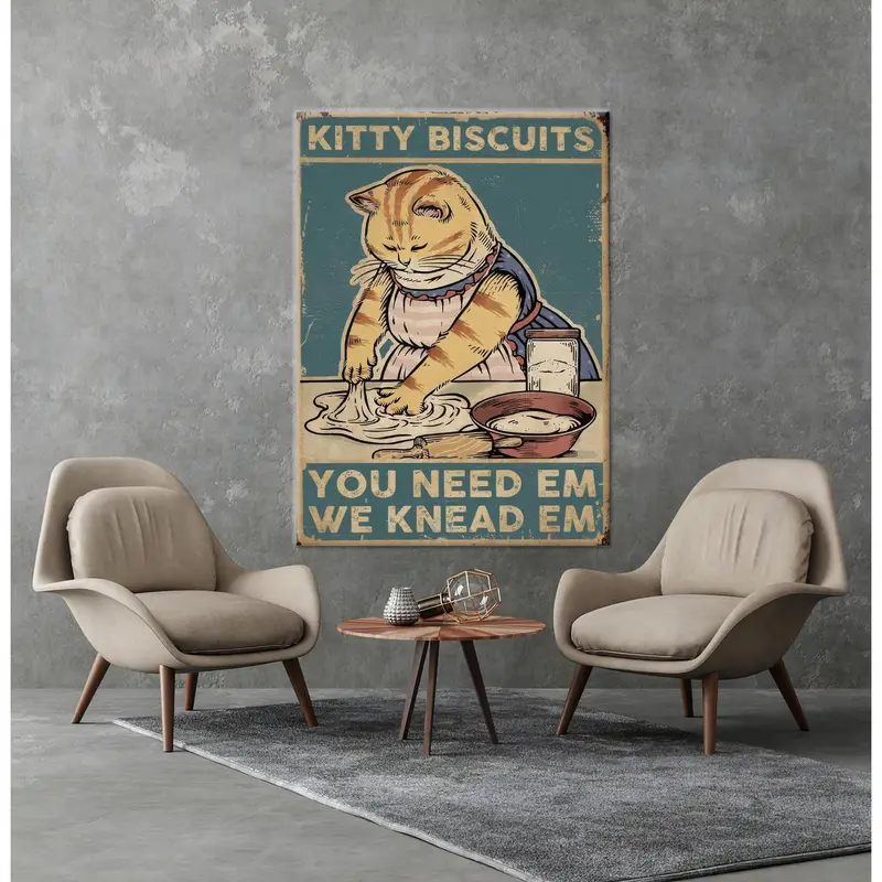 Kitchen Canvas Art, Cafe Art Decor, Cute Cat Canvas Art, Chef Artwork, Bakery Wall Hanging, Canvas Wall Art, Kitty Biscuits Art,Canvas Art - 3