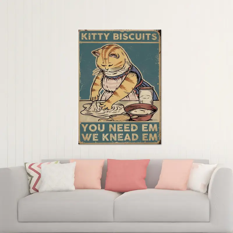 Kitchen Canvas Art, Cafe Art Decor, Cute Cat Canvas Art, Chef Artwork, Bakery Wall Hanging, Canvas Wall Art, Kitty Biscuits Art,Canvas Art - 2