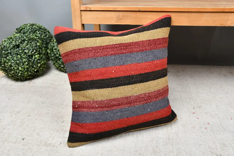 18x18 Red Cushion Cover, Ethnical Kilim Rug Pillow, Gift Pillow, Home Decor Pillow, Ethnic Pillow Case, Pillow Cover, Accent Throw Cushion - 7