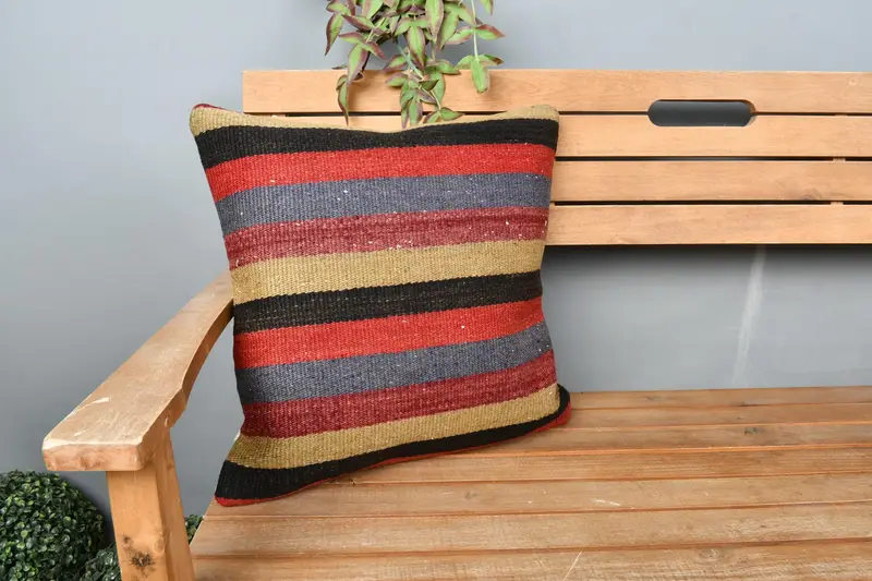 18x18 Red Cushion Cover, Ethnical Kilim Rug Pillow, Gift Pillow, Home Decor Pillow, Ethnic Pillow Case, Pillow Cover, Accent Throw Cushion - 1