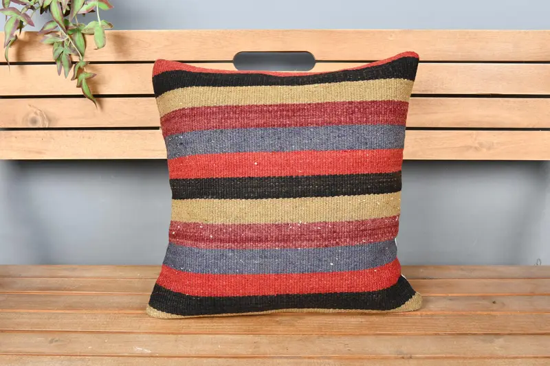 18x18 Red Cushion Cover, Ethnical Kilim Rug Pillow, Gift Pillow, Home Decor Pillow, Ethnic Pillow Case, Pillow Cover, Accent Throw Cushion - 6