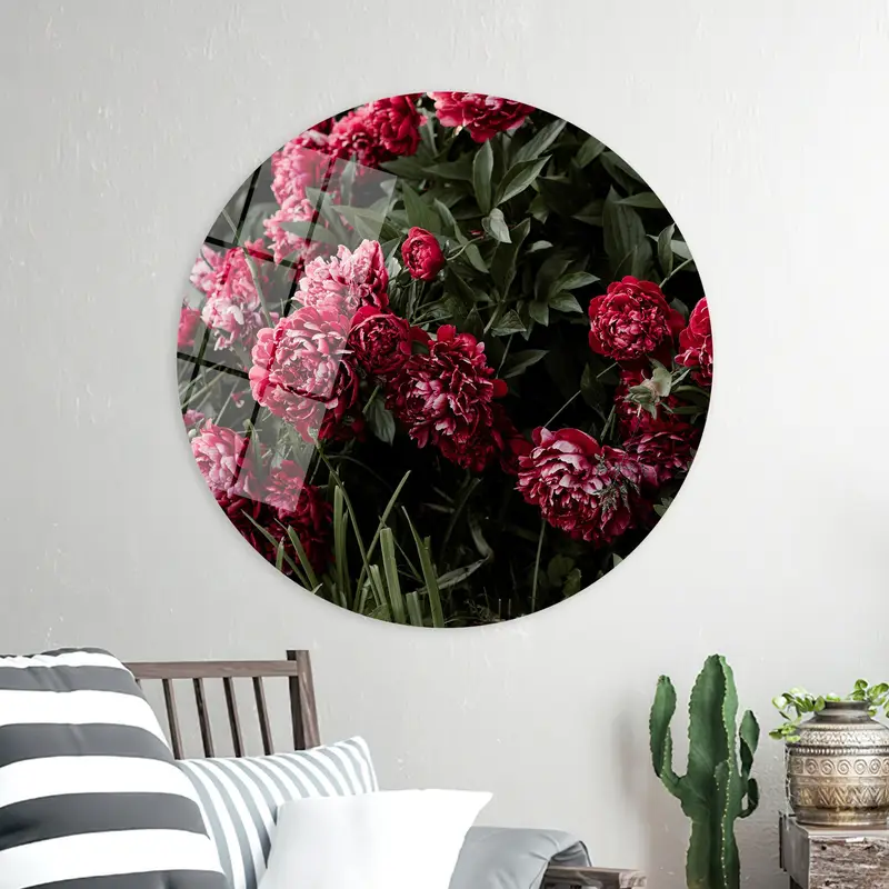 モダンな牡丹の花のキャンバス: エレガントなグリーンの農家の装飾