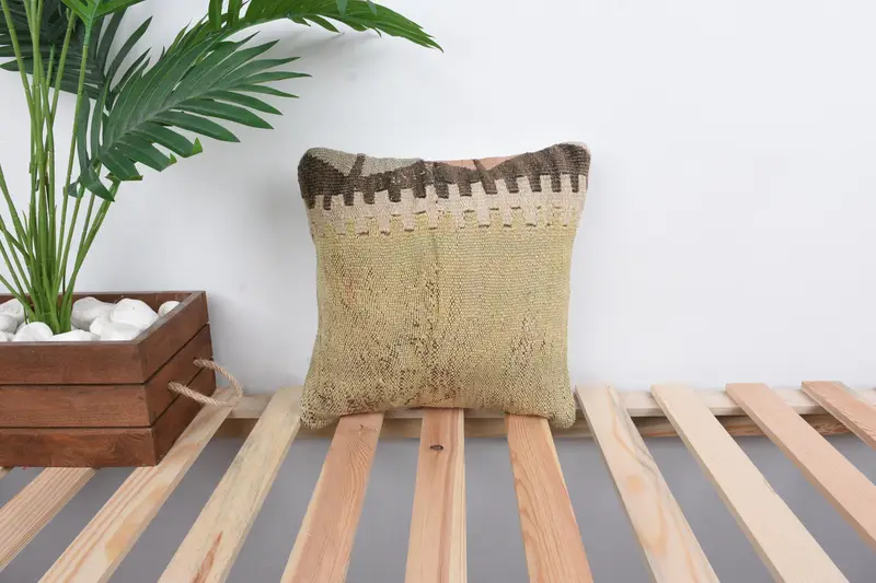 12x12 Yellow Cushion Case, Boho Chic Pillow Case, Turkish Pillow, Vintage Kilim Pillow, Pillow for Sofa, Pillow Sham - 1