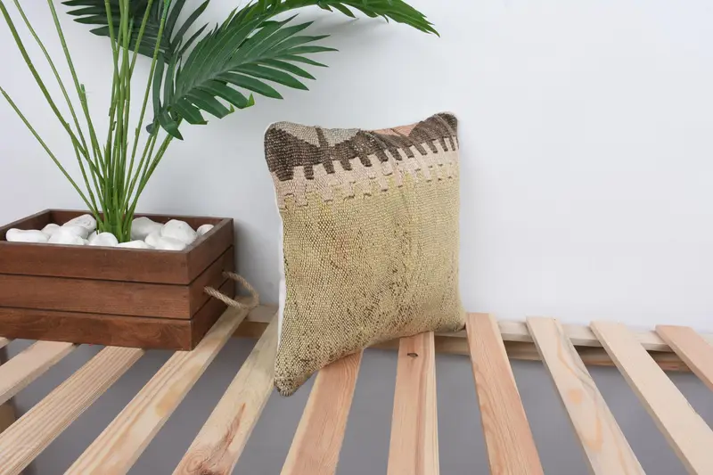 12x12 Yellow Cushion Case, Boho Chic Pillow Case, Turkish Pillow, Vintage Kilim Pillow, Pillow for Sofa, Pillow Sham - 4