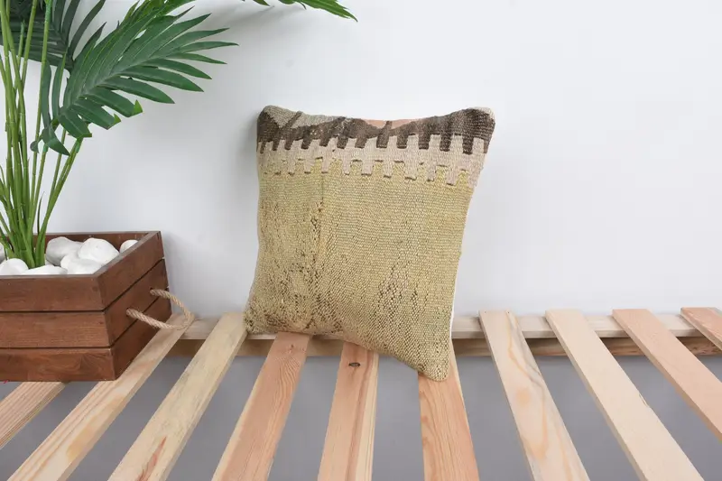 12x12 Yellow Cushion Case, Boho Chic Pillow Case, Turkish Pillow, Vintage Kilim Pillow, Pillow for Sofa, Pillow Sham - 5