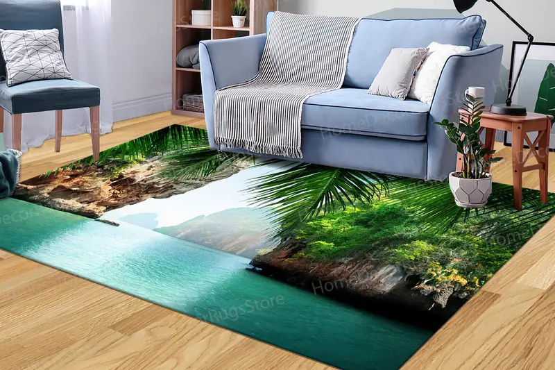 エレガントなプリントラグ：タイ湾の海の風景、トロピカルデザイン