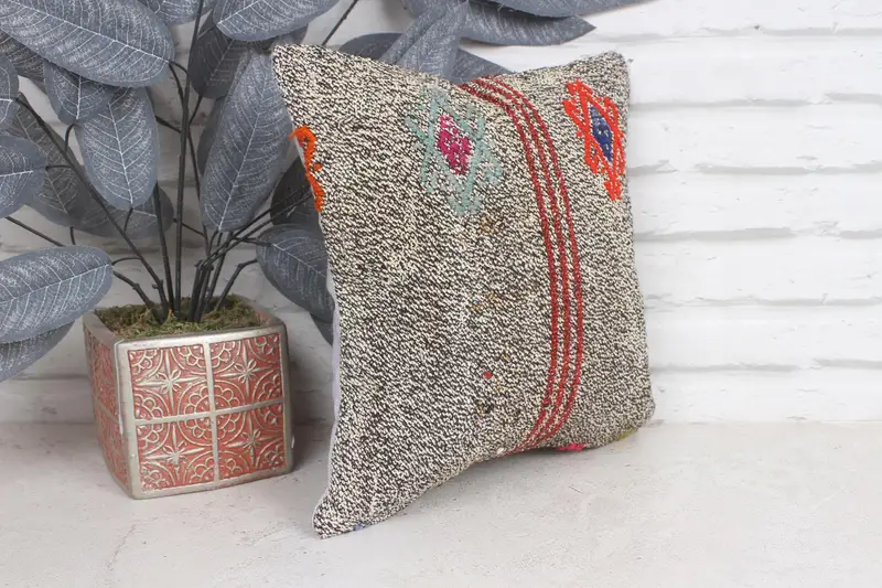 Pillow Case, Christmas Cushion, Throw Kilim Pillow, Vintage Pillow, 12x12 Brown Pillow Case, Boho Pillow, Comfy Throw Pillow Sham - 4