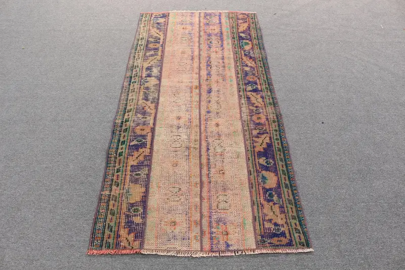 エレガントなベージュ&ブルーラグ、2.9x5.9フィートストライプ幾何学デザイン