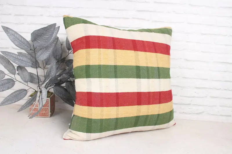 Pillow for Couch, Turkish Kilim Pillow, Natural Cushion, Anatolian Pillow Sham, Pillow Sham, 24x24 Green Pillow Case, Antique Pillows - 3