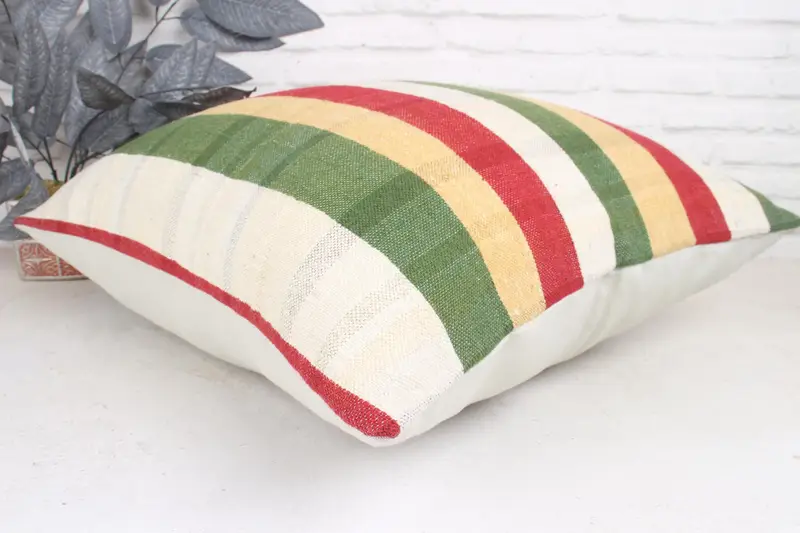 Pillow for Couch, Turkish Kilim Pillow, Natural Cushion, Anatolian Pillow Sham, Pillow Sham, 24x24 Green Pillow Case, Antique Pillows - 6